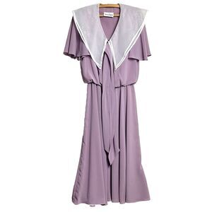 VTG DVF Diane Von Furstenberg Dress Purple Lilac Chiffon Draped‎ Collar 90s Sz 6